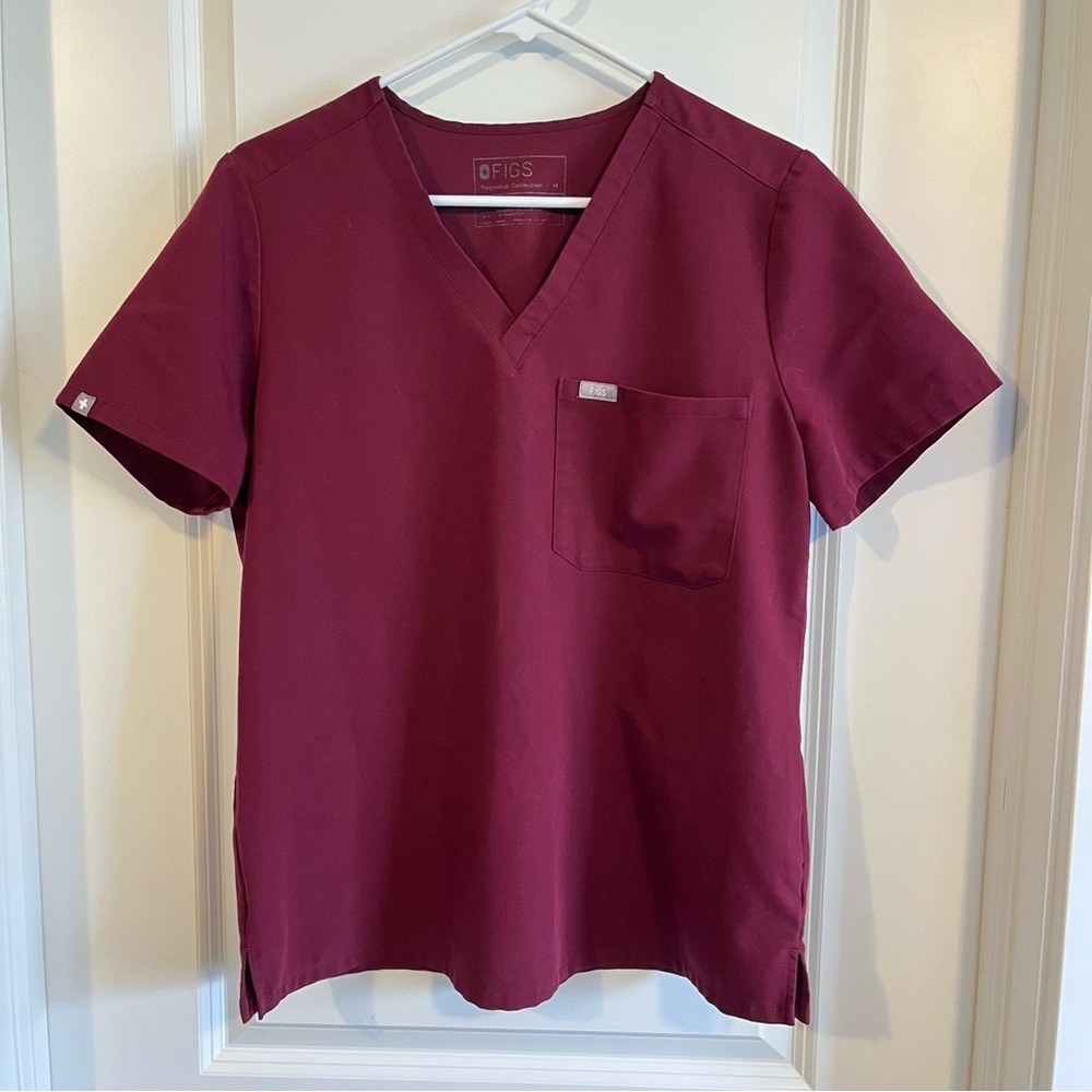 Figs Scrub Top One-Pocket Technical Collection Size Medium Maroon